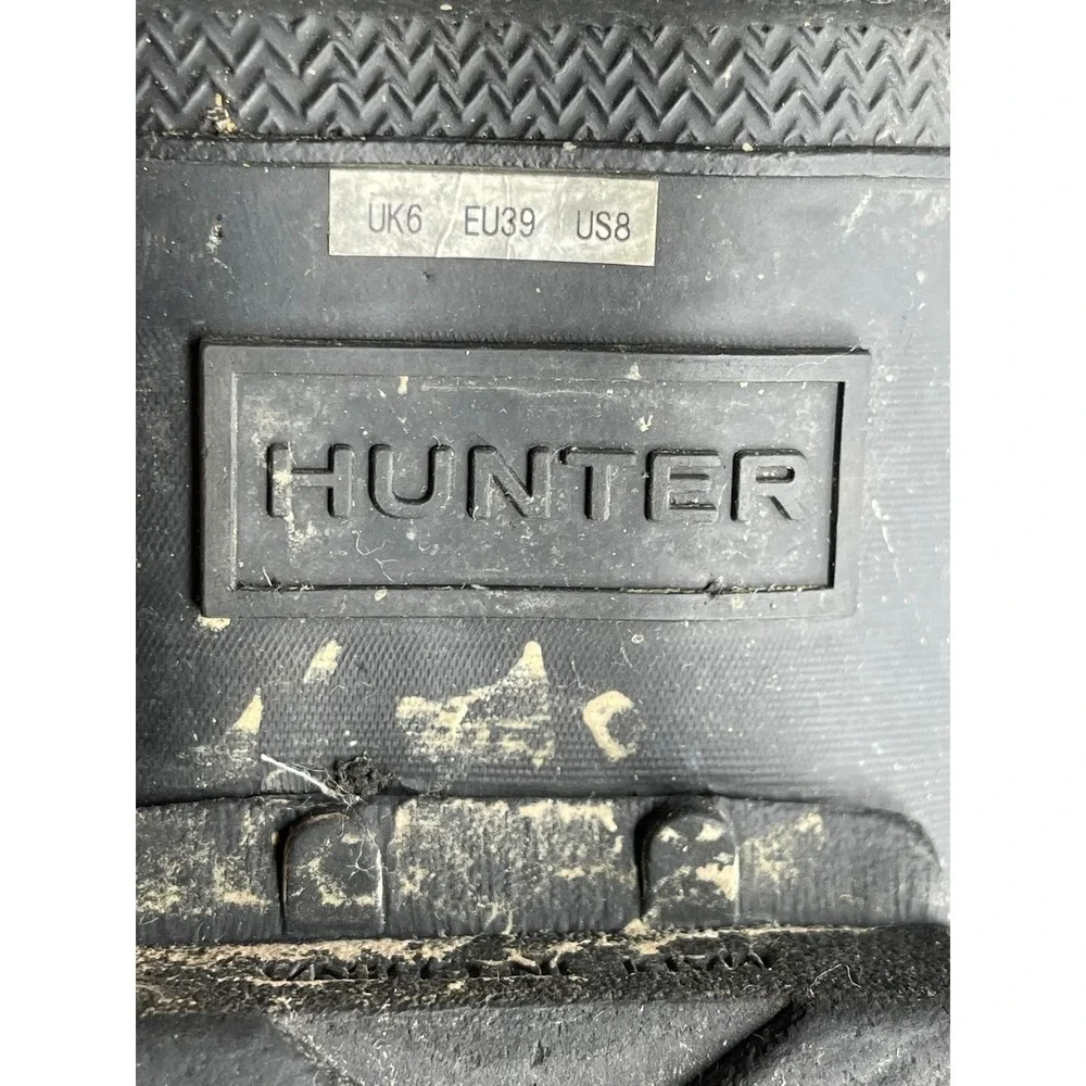 Hunter Original Short Navy Blue Geometric Block Rain Boot Single Shoe Womens 8